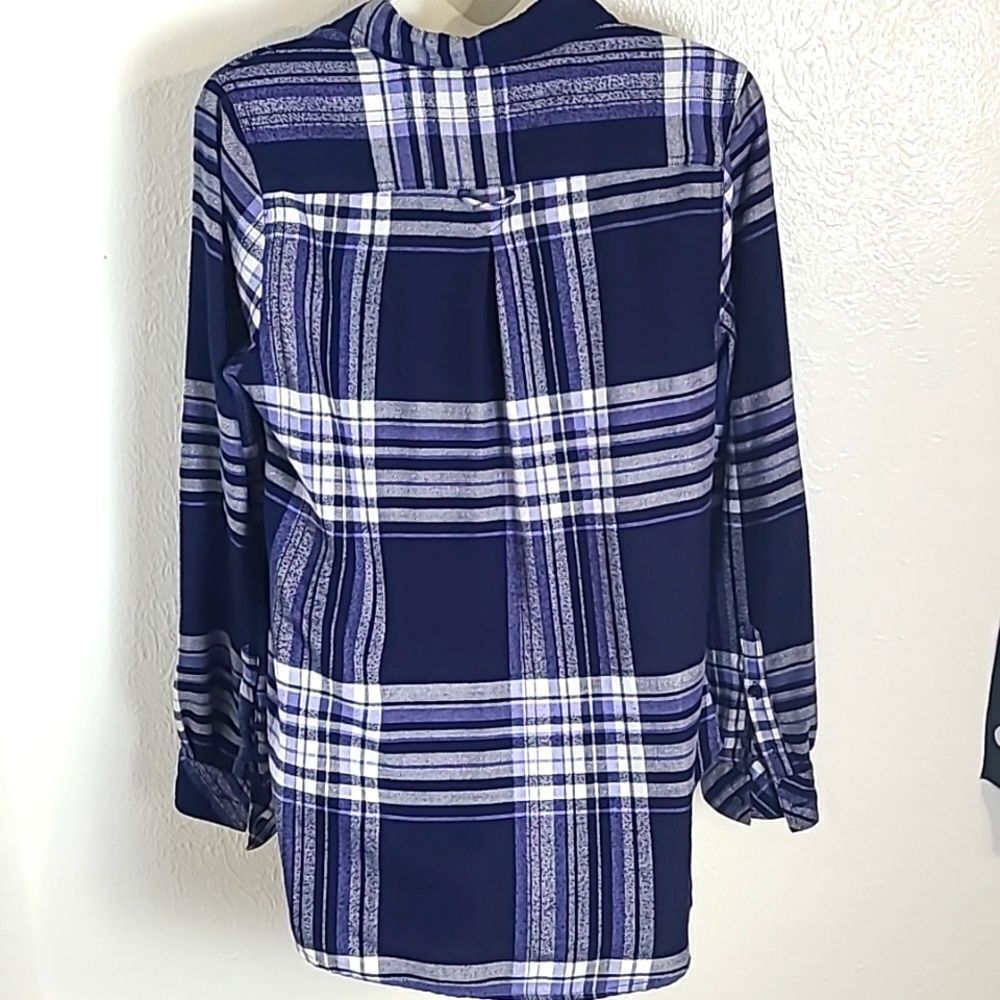 Como Vintage Navy Blue & White Plaid Buttondown Shirt, Size Medium - Picture 6 of 9